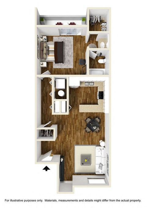 Floor plan for 1 bed, 1 bath, 700 sqft